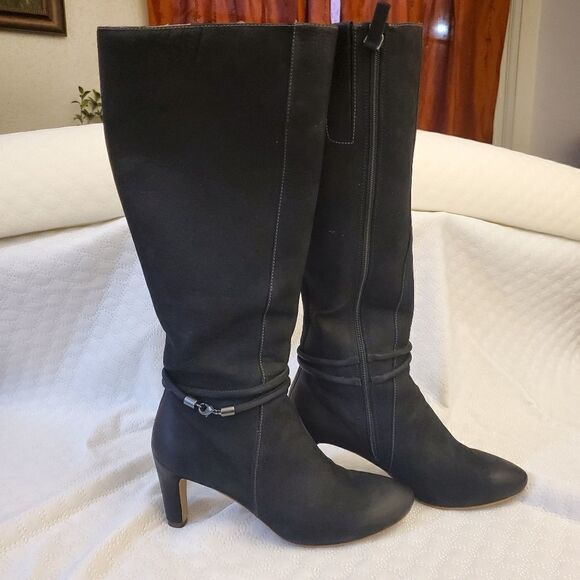 Ecco Black Black Leather Knee High Size 37 Boots - Picture 2 of 13